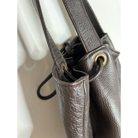 Y2K Hilton Weiner Leather Perforated Purse Studded Brown Bucket Bag Grommets - Picture 14 of 16